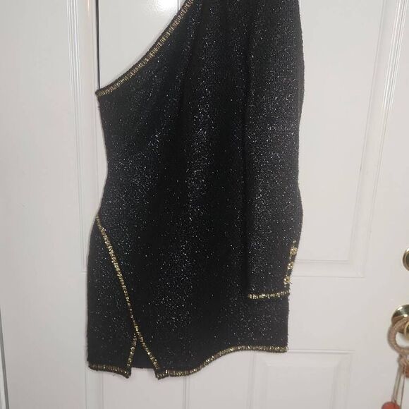 ZARA NEW WOMAN SHORT ASYMMETRIC MINI DRESS SLIT BLACK and gold women's size S - Picture 2 of 5